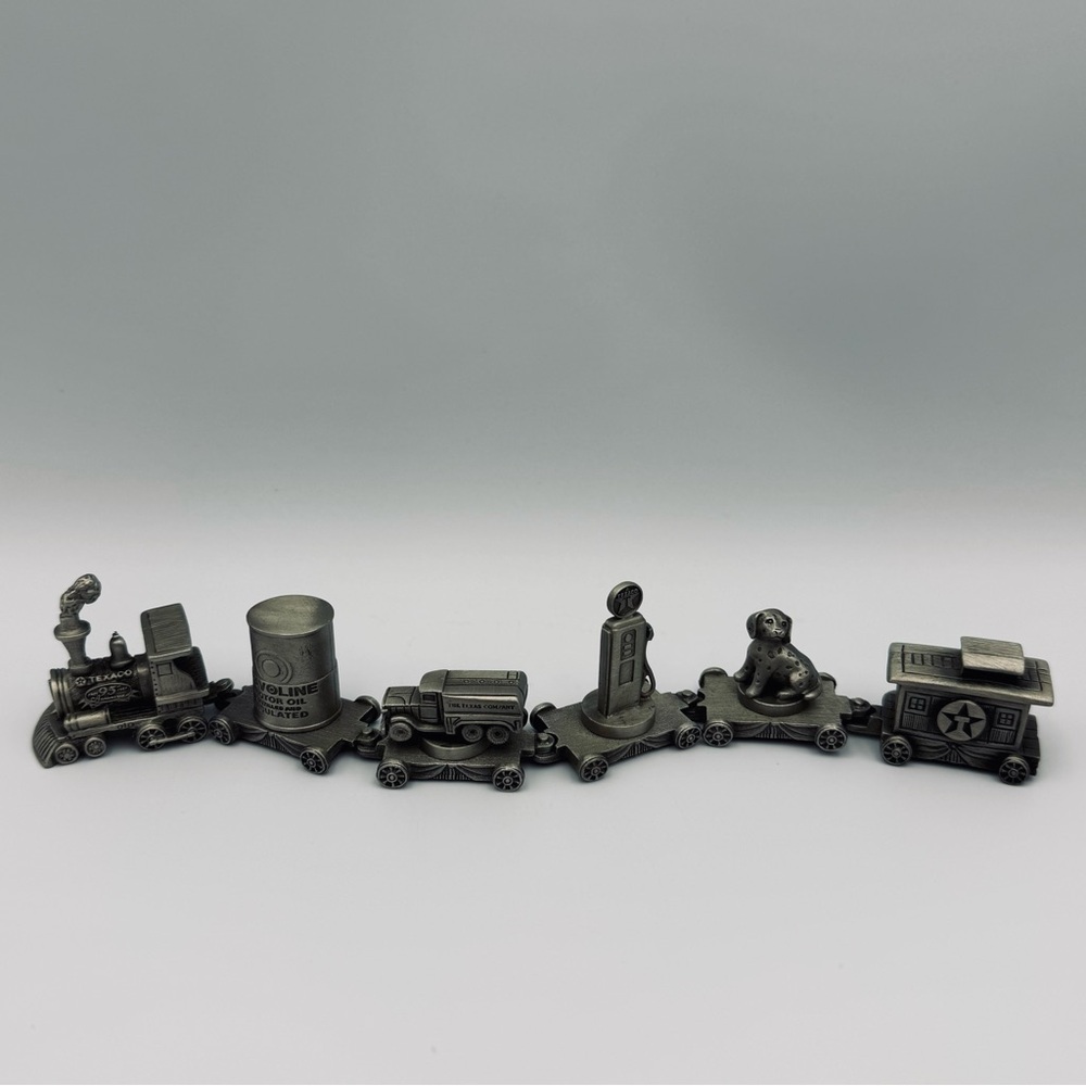 Vintage Pewter Mini Train Historical Texaco Havoline Set of 6